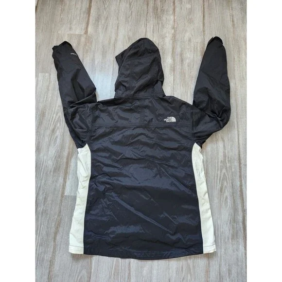 The North Face Hyvent Womens Rain Jacket Black white Hood Lightweight Sz L - Picture 13 of 14